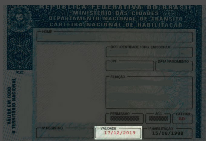 Data de validade da CNH