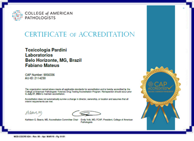 Certificate of Accreditation - CAP - Toxicologia Pardini