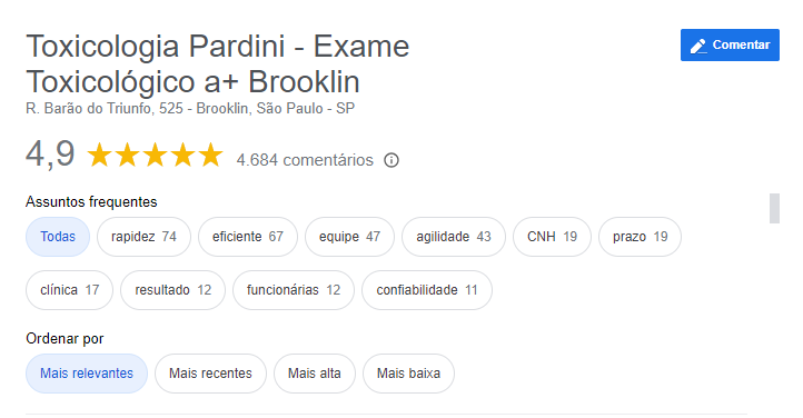 exame toxicologico pardini - avaliações